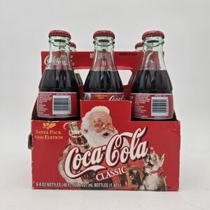 1999 Coca-Cola Santa Pack Christmas Bottles 6 Pack Sealed Glass 8 oz Bottles VTG